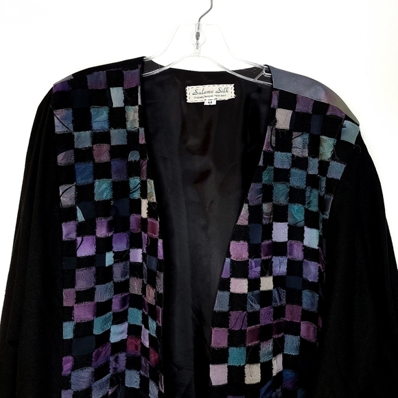 Vintage Salome Silk Checker Print Medium Hand Dyed Retro Artsy Colorful Jacket - Picture 7 of 16